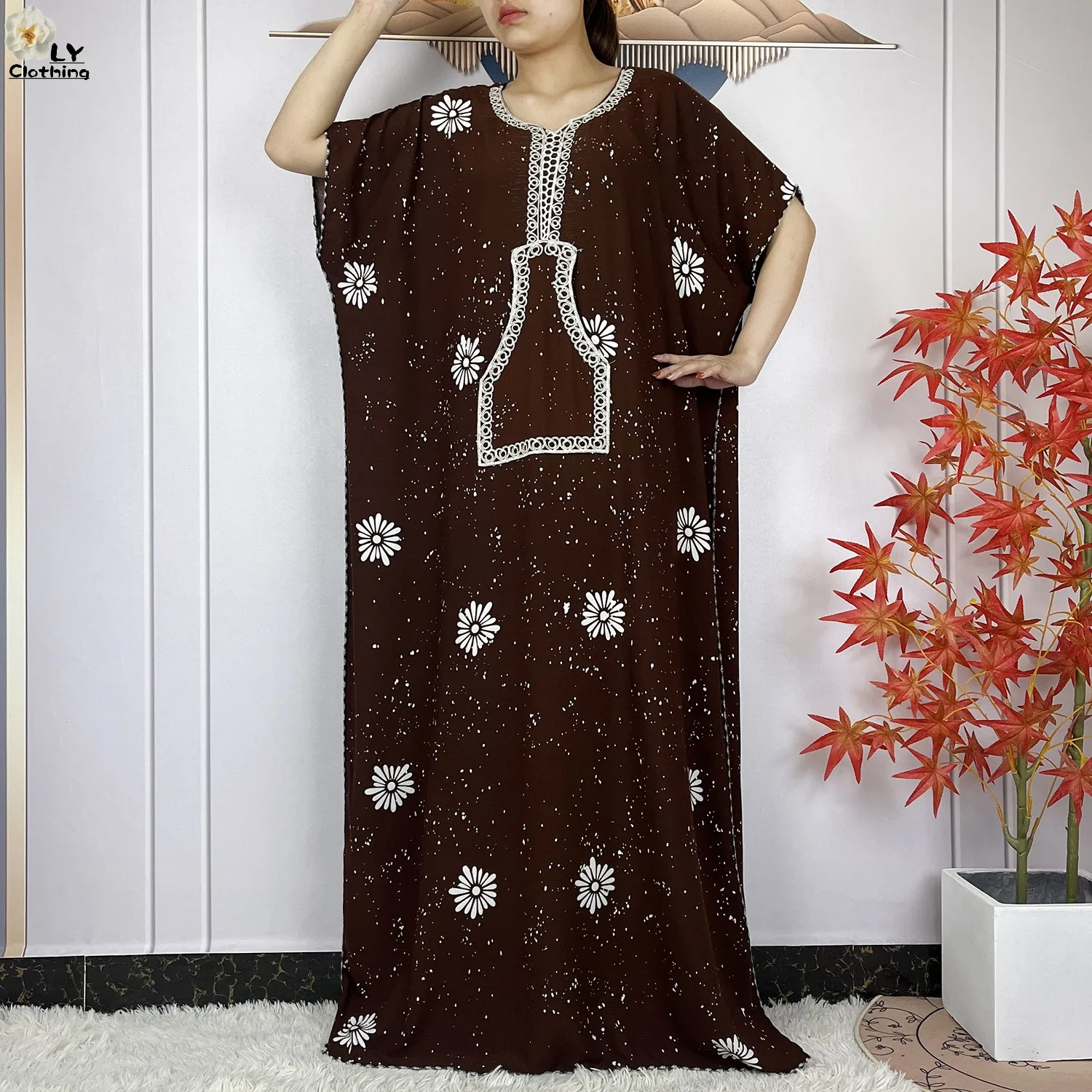 2024 Latest African Abaya Clothing Summer Women Fashion Casual Robe Cotton Loose Short Sleeve Maxi Femme Dress With Big Scarf