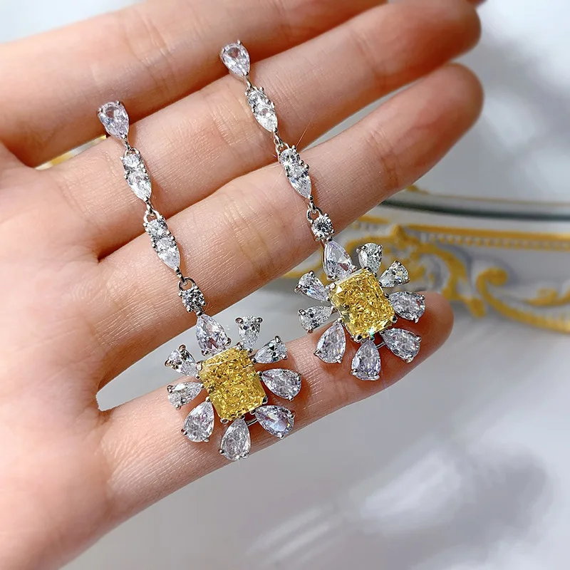 

Apasion 2023 New Fashion 925 Silver Rectangle 7 * 9 Yellow Diamond Ice Cut High Carbon Diamond Fashion Live Sales For Girls