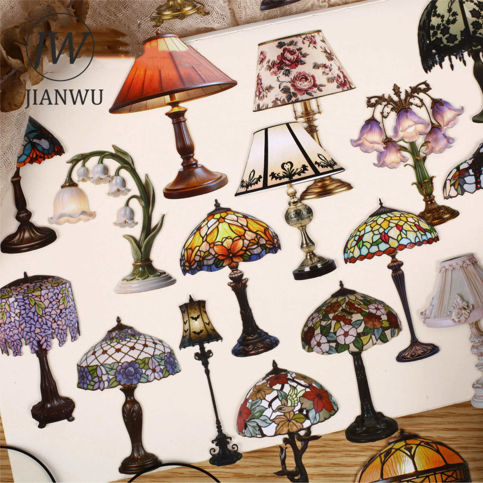 JIANWU Retro Lantern Language Series Vintage Desk Lamp Landscape Material Collage Sticker Creative DIY Journal Stationery