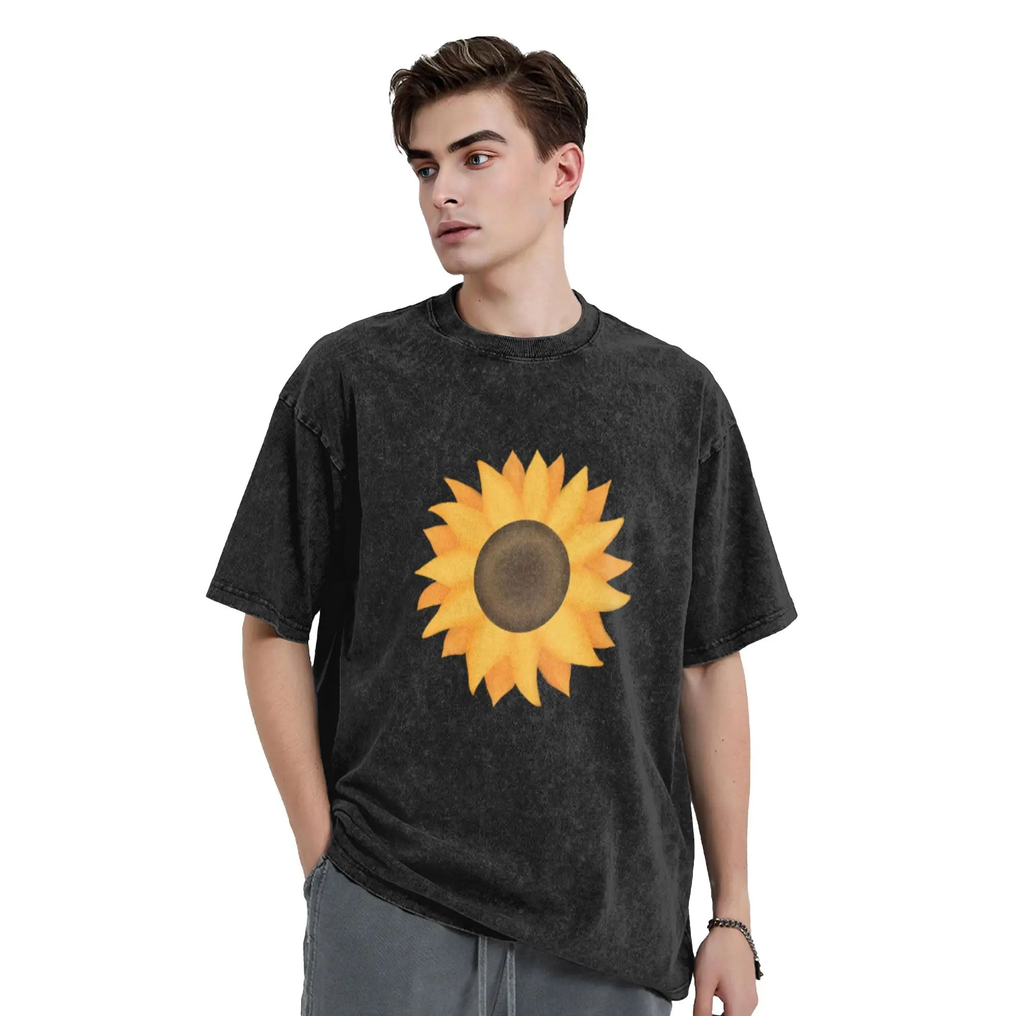 Sunflower watercolor style for a sticker  Classic Comfort A Washed T Shirt Men's Women's Oversized Cotton Tees Tops