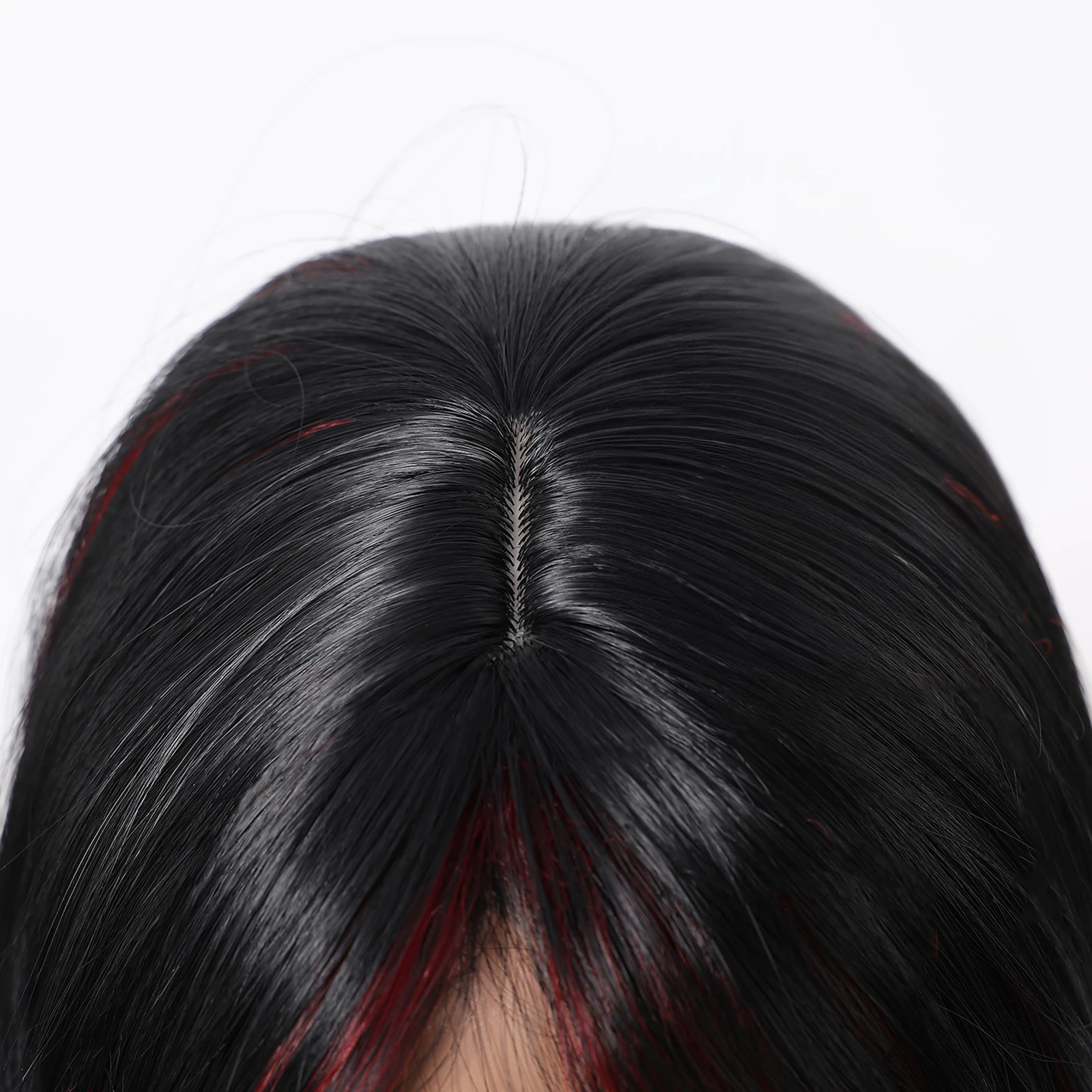 วิกผมสีดำแดงไฮไลท์สำหรับผู้หญิง วิกผมแสกกลาง ความยาวปานกลาง วิกผมสังเคราะห์แบบมีเลเยอร์ สำหรับผู้หญิง ใช้ได้ทุกวันและคอสเพลย์