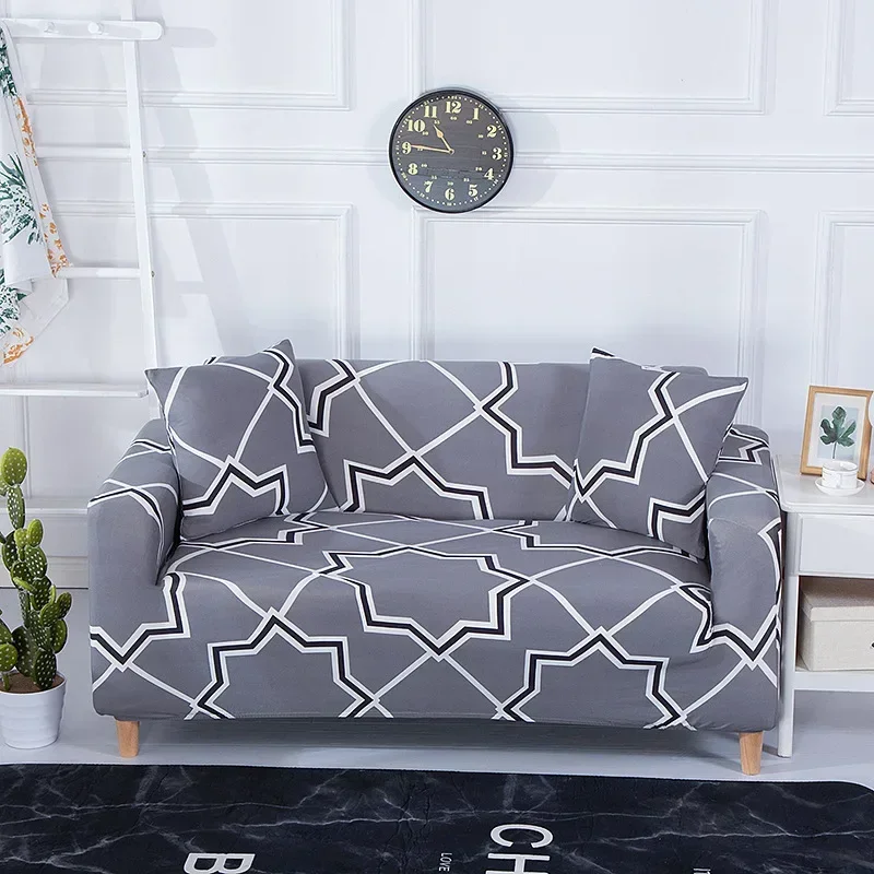 Simple Gray Eight Pointed Star Printed Sofa Cover Full Package Elastic Decorative Cover Multi-person Combination Sofa Universal