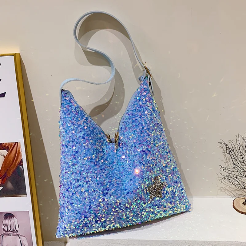 Sequin Underarm Shoulder Bags for Women 2023 New Personality Luxury Casual Tote Bag Summer Ins Fashion Party Cute Large Handbag