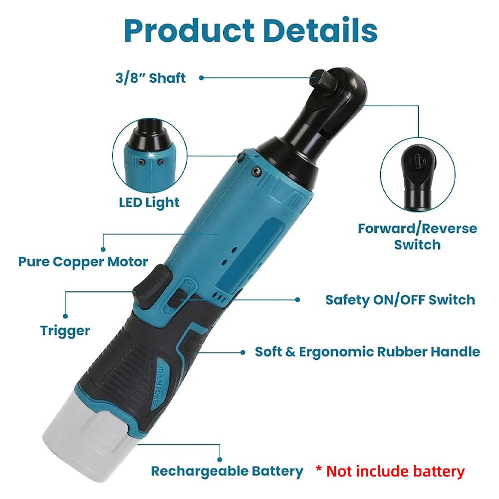 12V Impact Wrench Cordless 3/8 Inch Electric Wrench 65N.M Ratchet Wrenches Impact Driver Power Tool for Rechargeable Battery