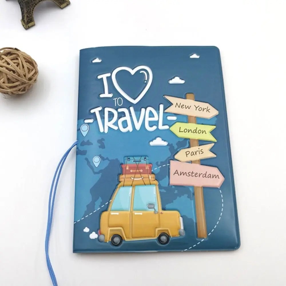 PU Leather Passport Cover Multifunctional Tour Around The World Map Thickened Passport Clip Document Organizer Women