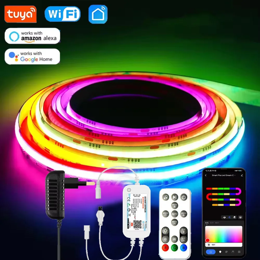 5 متر 10 متر DC24V RGBIC COB LED قطاع ضوء 720 المصابيح/م WS2811 IC RGB LED عنونة لون الحلم التحكم عن بعد صوت ل أليكسا جوجل