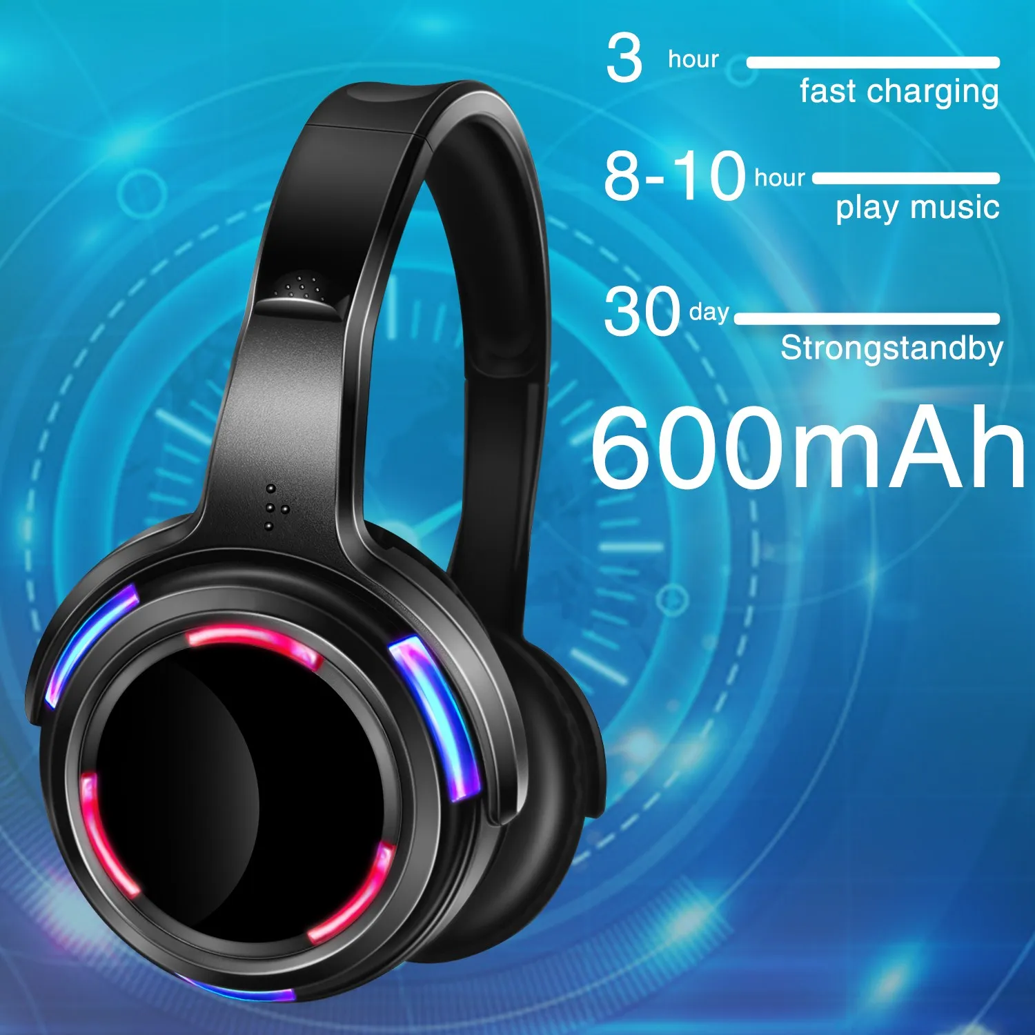 Professional Silent Disco LED Lighting Headphones Rechargeable Battery