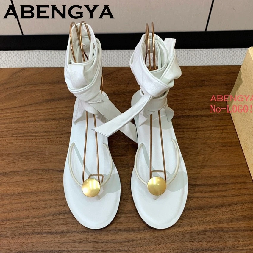NOVEDAD DE VERANO 2025, chanclas con hebilla dorada, sandalias de tacón grueso para Mujer, sandalias romanas con correa en el tobillo de cuero Real, sandalias sexis para fiesta para Mujer