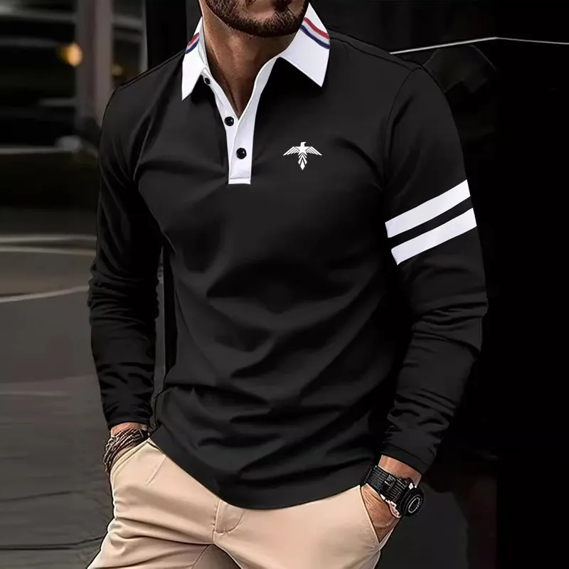 2025 New Spring Pop Printed Men's Sports Top Long Sleeve Polo Shirt