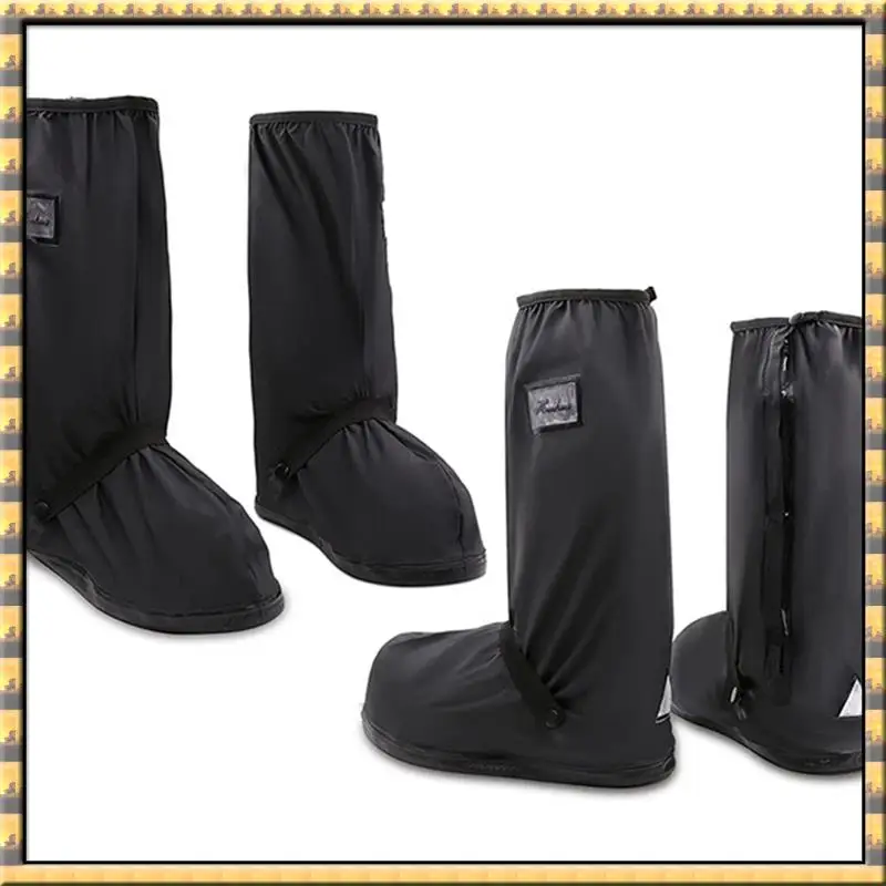 

AA79 New 2 Pairs Waterproof Shoe Covers Black With Reflective Sheets XXL Size Rain Gear, Snow And Rain Boot Covers