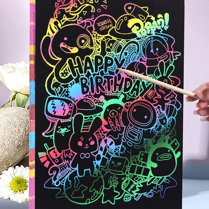 10 Sheets Rainbow Magic Scratch Off Paper Sheets Scratch Paper Kids Art Craft Kit Black Note Paper Drawing Pads With Stencils