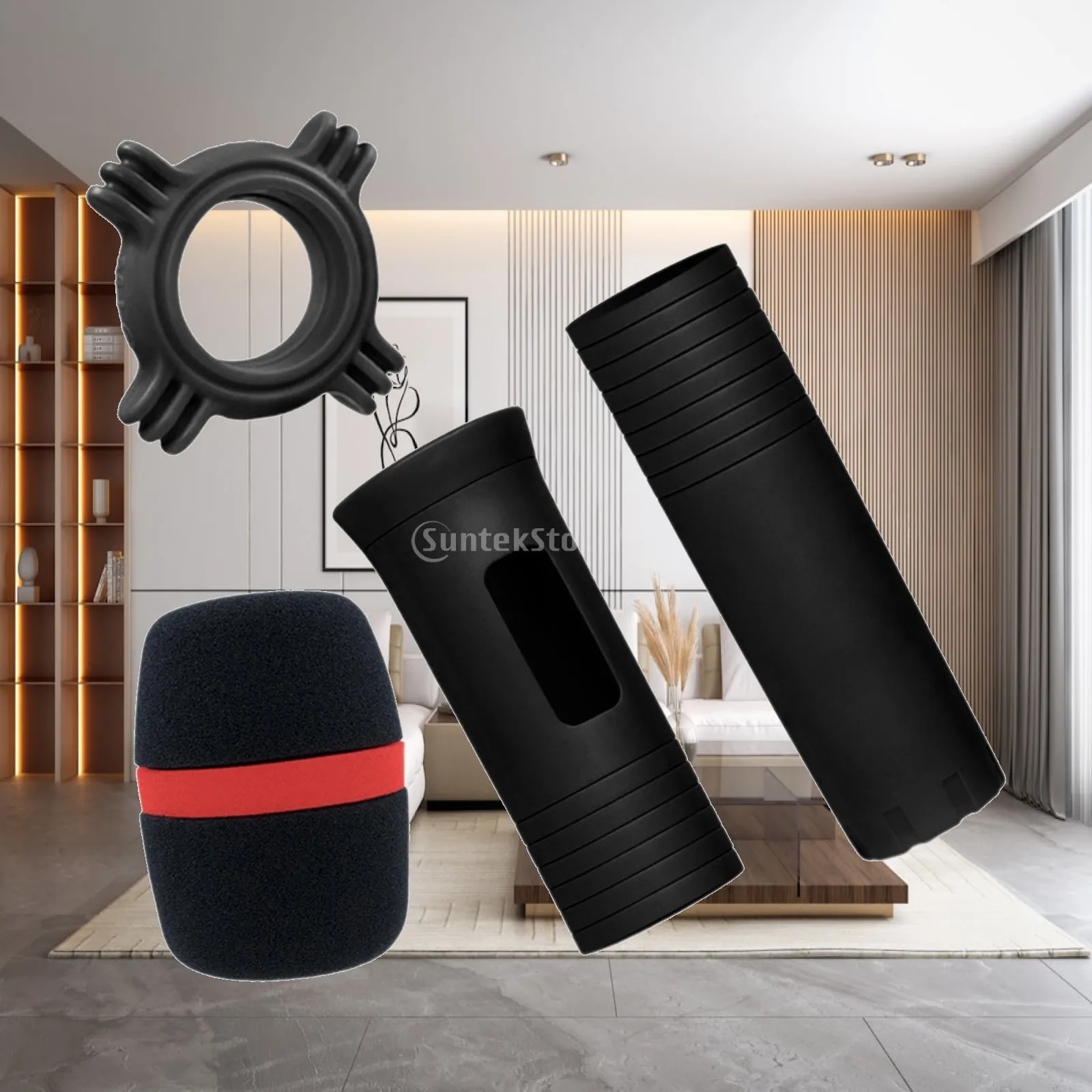 Mic Protection Sleeves with Sponge Foam Mic Windscreen And Mic Anti Roll Ring Microphone Handle Cover for Stage Party Studio