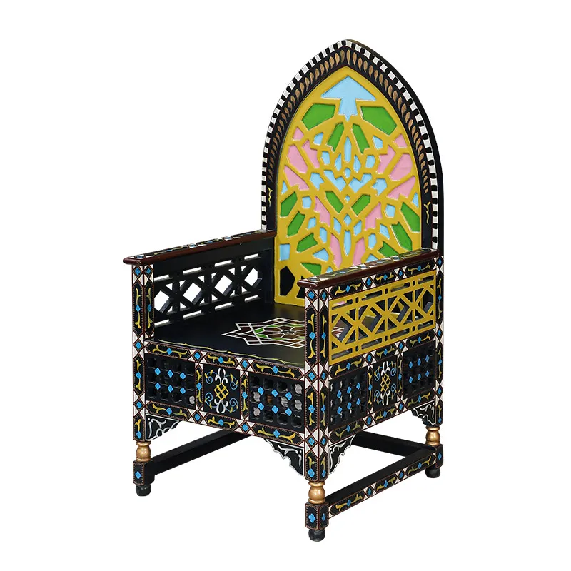 

South East Asia style furniture, solid wood back chair Thai old elm carving club single sofa chair