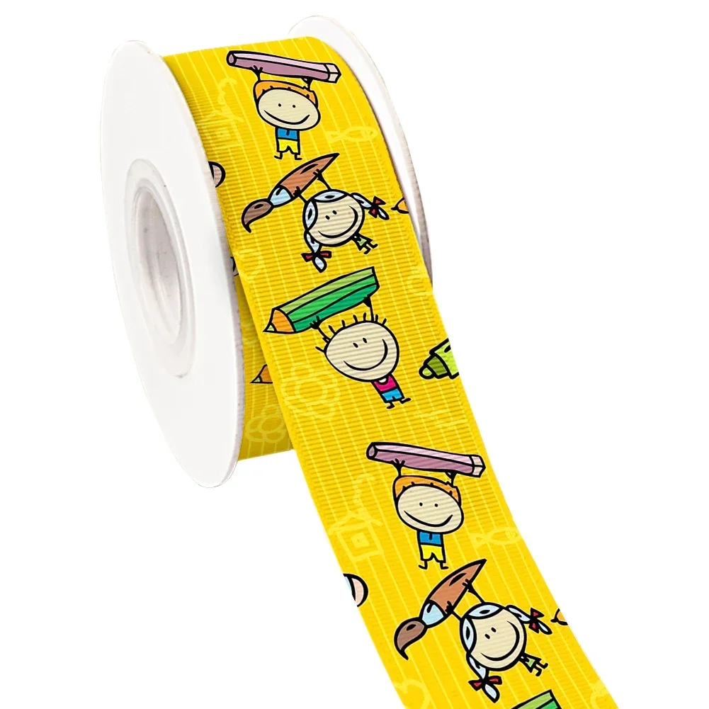 Back-to-School Pencil Printed 10yards Grosgrain Ribbon for Cheer Bows DIY Girl Headwear Hair Bows Satin Ribbon