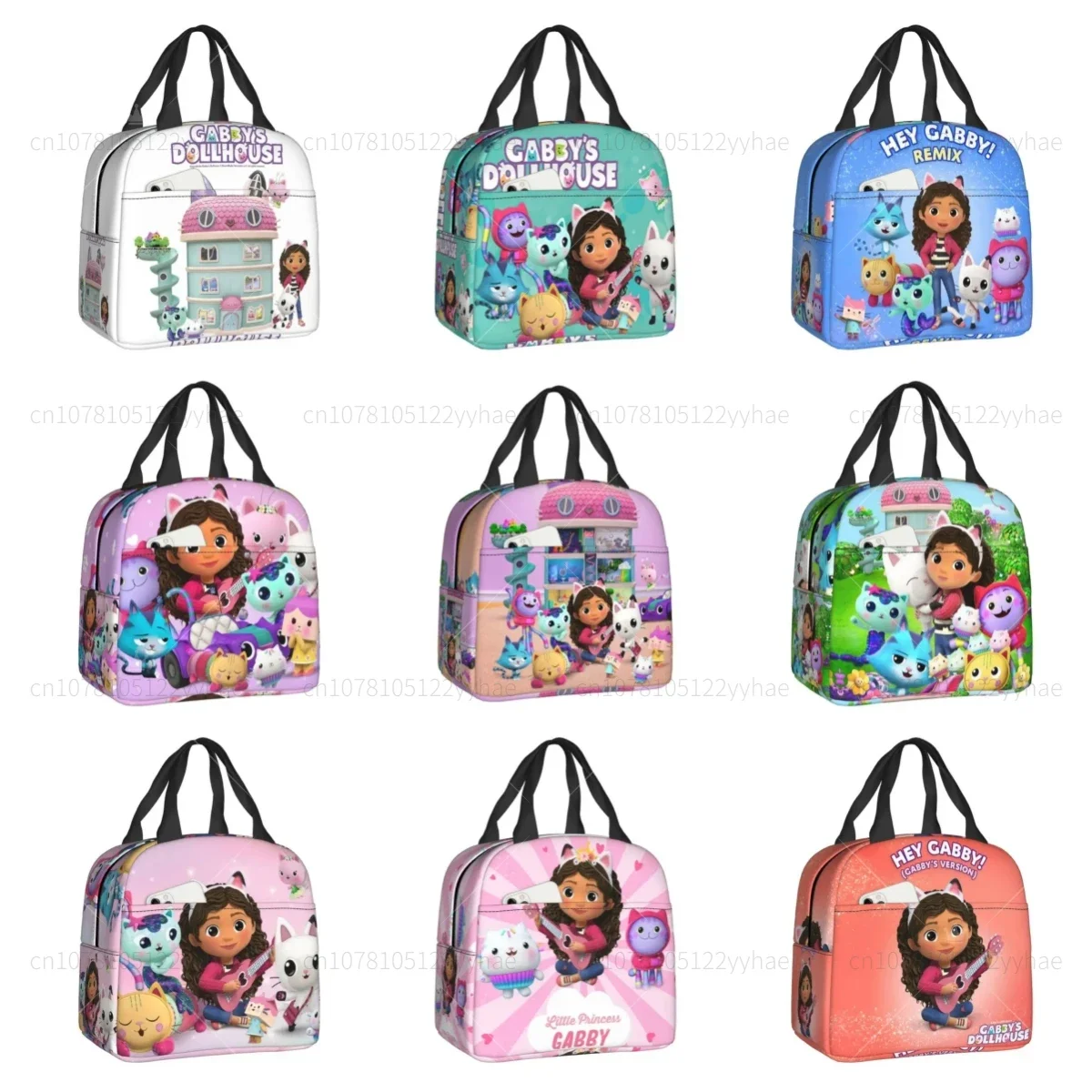 Custom Cartoon Gabbys Dollhouse Lunch Bag Men Women Gabby Mercat Cooler Thermal Insulated Lunch Boxes for Kids School