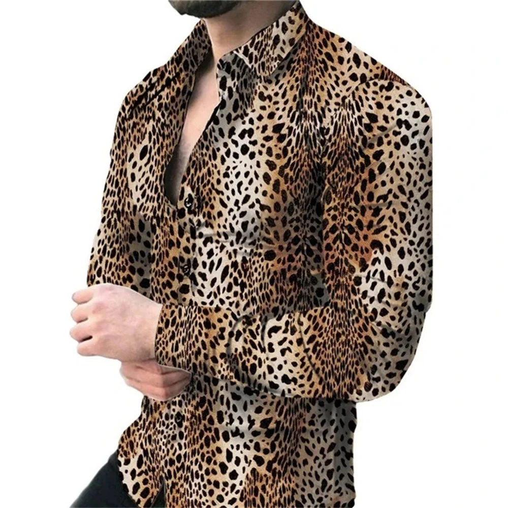 

Spring and Summer Men's Leopard Print Long Sleeve Shirt Button Design Casual Comfortable Fashion Men's Shirt Long Sleeve Top