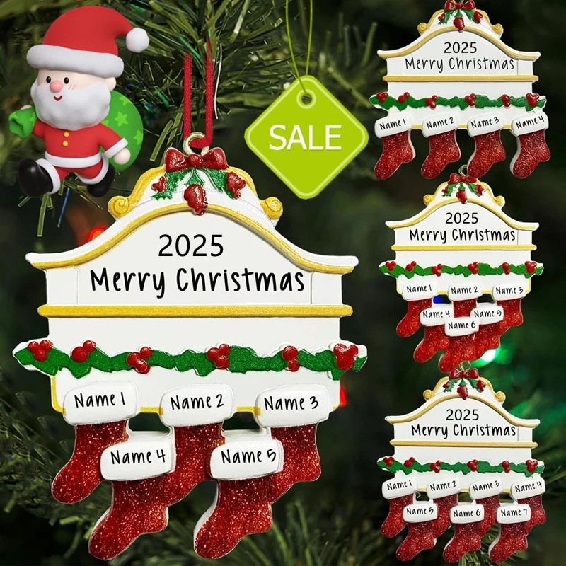 New DIY Personalised Christmas Xmas Tree Stocking Ornament Mantel Family Groups 2025 Holiday Decorations Natale Hanging Pendant