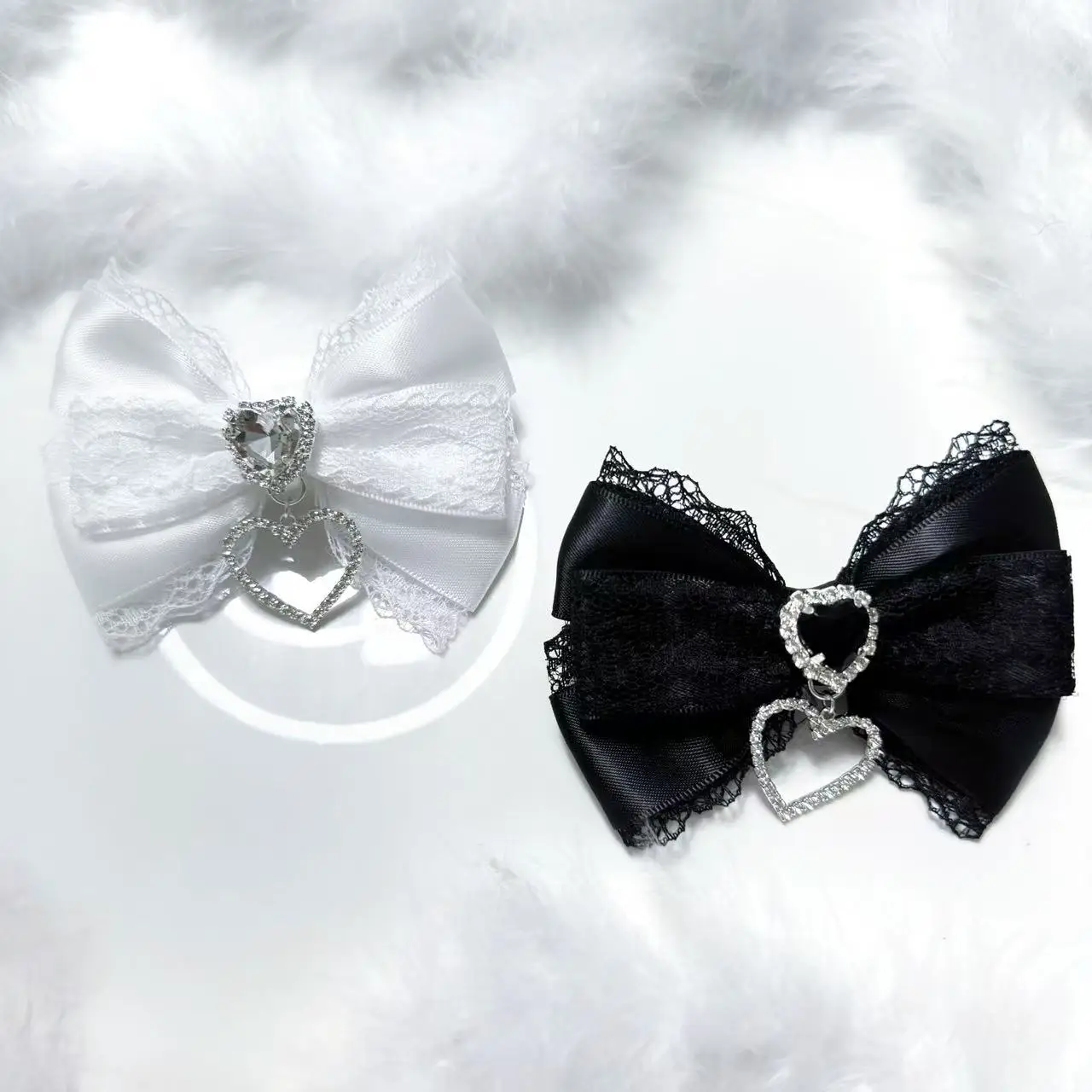 اليابانية الأصلية اليدوية الحلو ولطيف فتاة مجوهرات الأرض برعم المرأة إكسسوارات الشعر الدانتيل حجر الراين القوس دبوس الشعر بروش #3