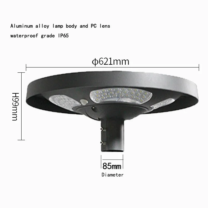 Waterproof IP65 UFO Solar LED Garden Street Light 30W Outdoor Parking Pole Lamp with Light Sensor and 10000mAh Battery view 2