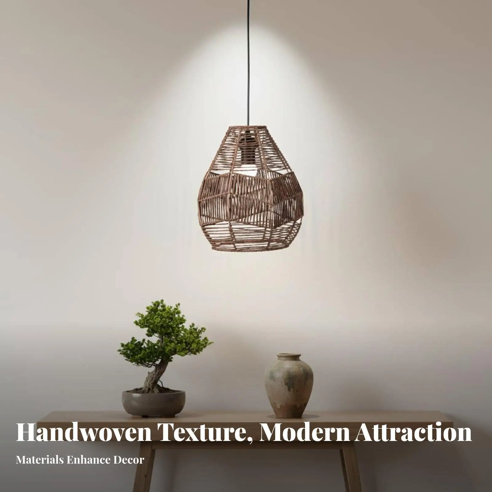Rustic Woven Lampshade Hand Braided Paper Rope Pendant Lighting Shade for Bedroom Dining Room Bohemian Decor