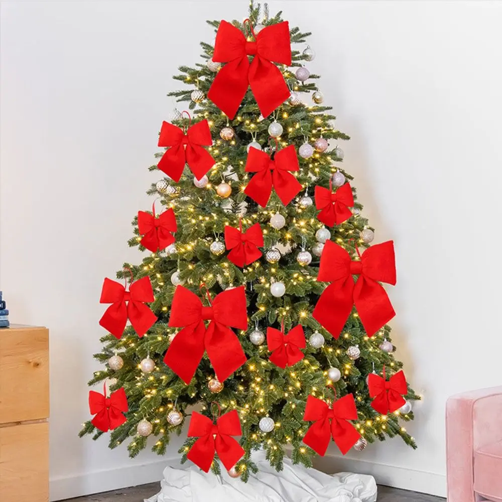 Hanging Ornament Red Christmas Bow Reusable DIY Xmas Tree Bowknot Pendant Large Size Flannelette Christmas Tree Decorations