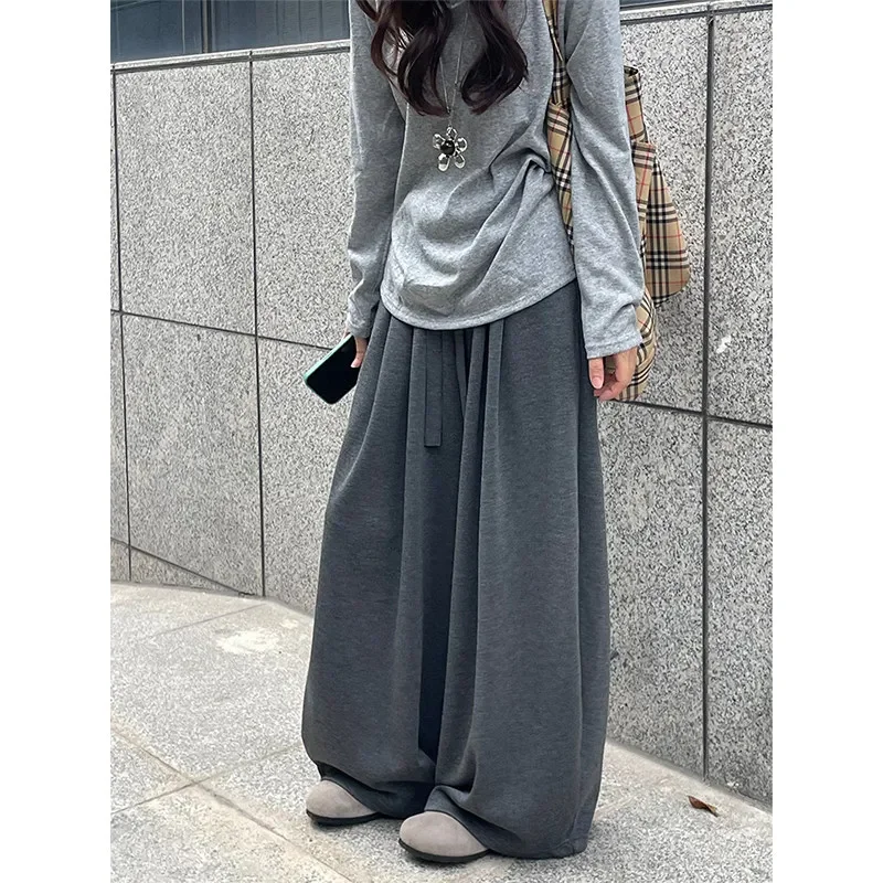 Women Casual Oversize Dark Grey Harajuku Wide Leg Sweatpants  Lady Baggy Trousers Female Y2K Korean Streetwear Drawstring Pants