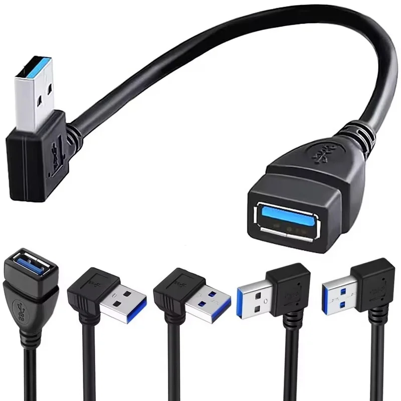 USB 3.0 Right/Left/Up/Down Angle 90 Degree Extension Cable USB Male To USB Female Adapter Converter For Desktop Computer Laptops