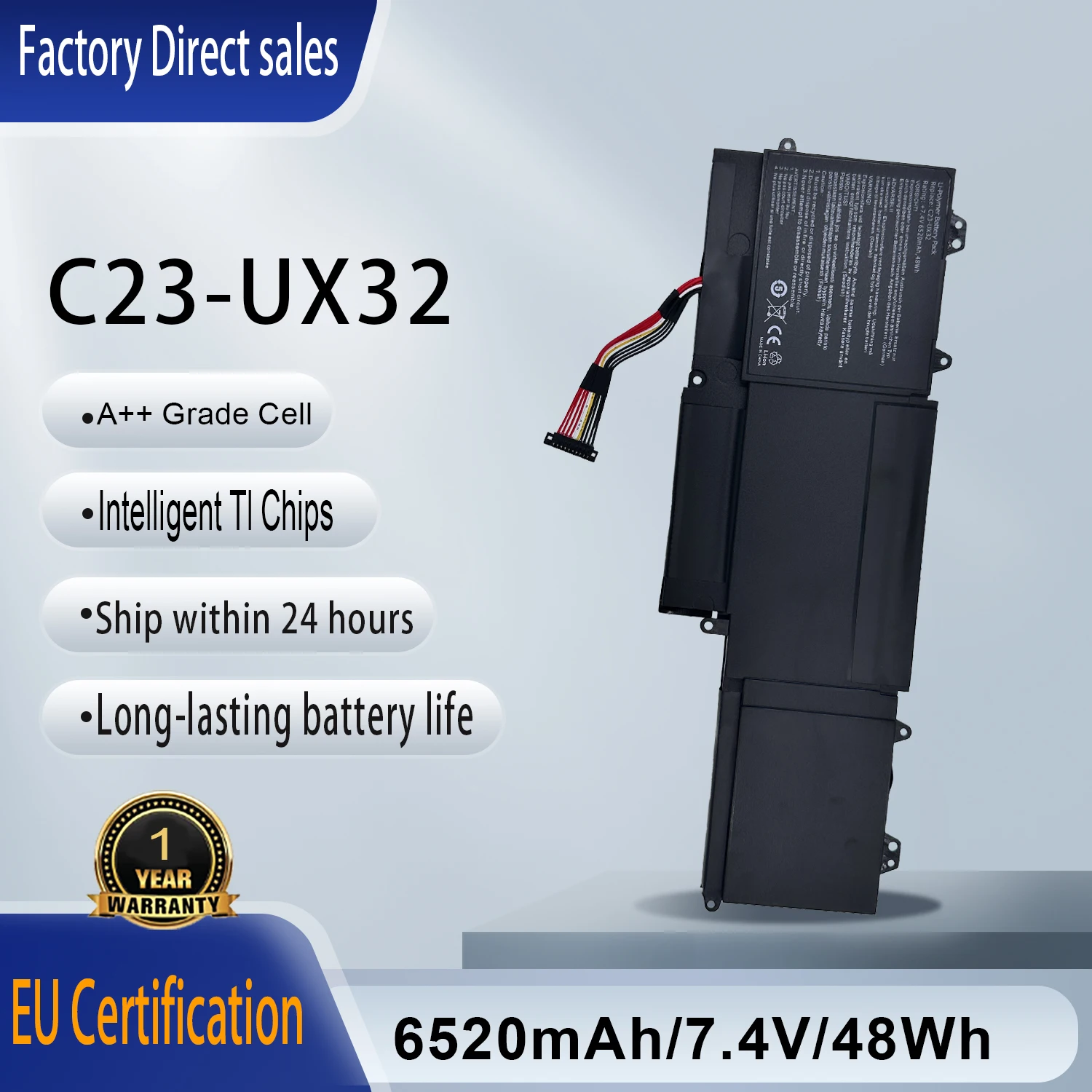 New C23-UX32 7.4V 48WH 6520mAh Laptop Battery For Asus VivoBook U38 U38N U38DT U38N-C4004H ZenBook UX32 UX32A UX32VD UX32VSeries