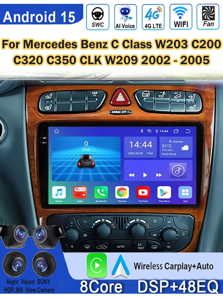 Radio samochodowe z systemem Android do Mercedes-Benz C-Class W203 C200 C320 C350 CLK W209 2002-2005 - samochodowy odtwarzacz multimedialny i wideo - bez 2din DVD — 2