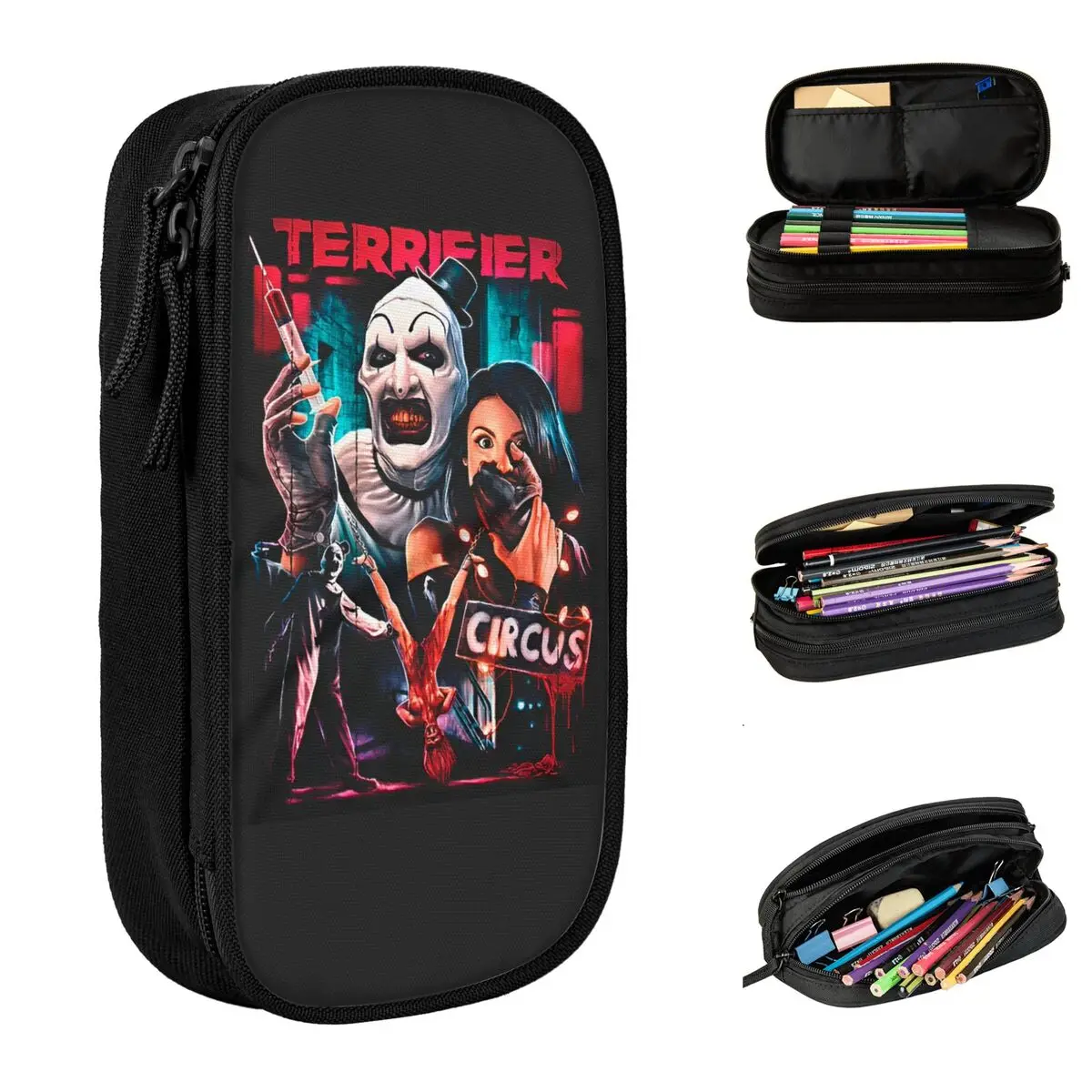 Terrifier 3 Horror Clown Pencil Case New Pen Bags Kids Large Storage Students School Zipper Pencilcases