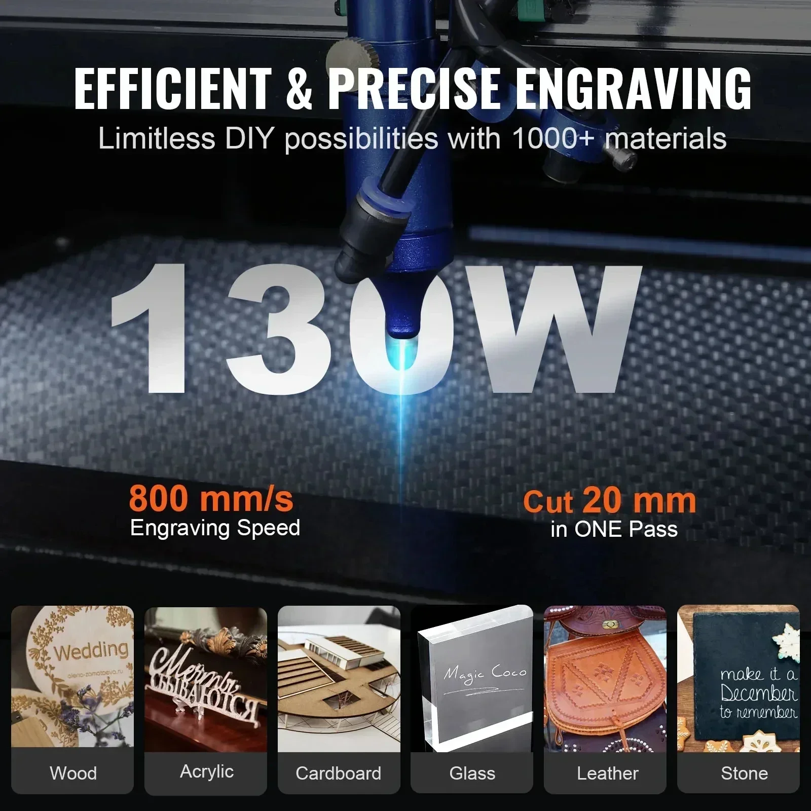 Laser per incisore laser CO2 SIHAO, macchina da taglio per incisione 50/60/80/100/130W per opere d'arte in legno e tessuto