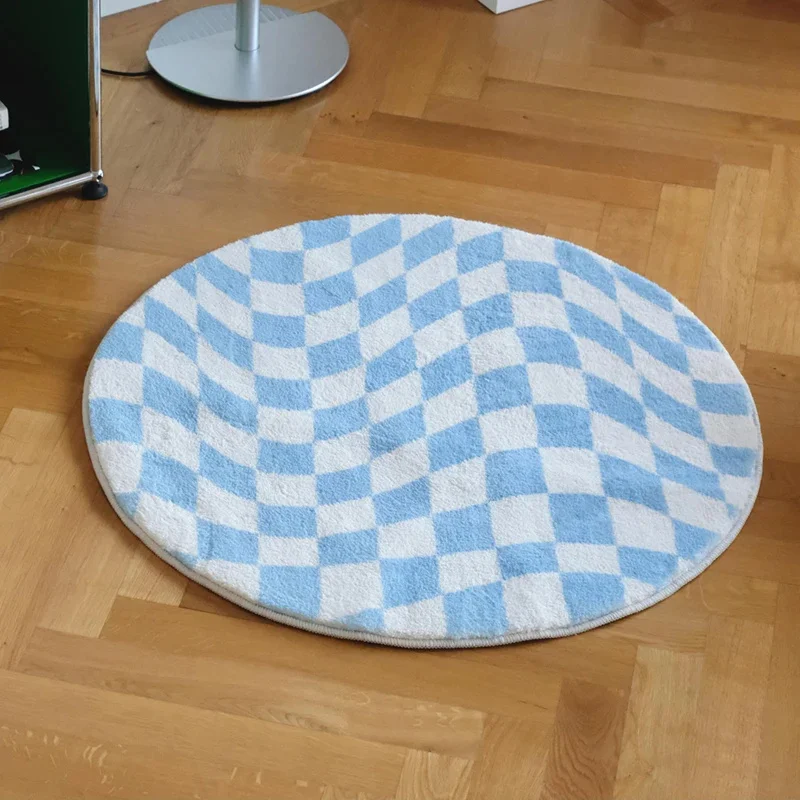 Irregular Checkerboard Round Rug Simple Design Solid Color Fashion Playmat for Bedroom Living Room Circle Carpet Cute Decor Home