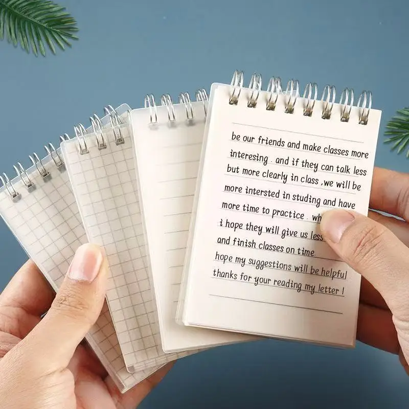 PP Coil Book Notepad Spiral Small Book Mini Horizontal Line Square Grid Blank Portable Office School Supplies Kawai Stationery