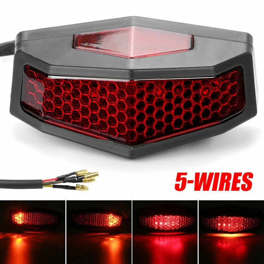 Motocicleta LED Turn Signals, Stop Rear Tail Brake Light, Universal Matrícula, Vermelho, 5 em 1