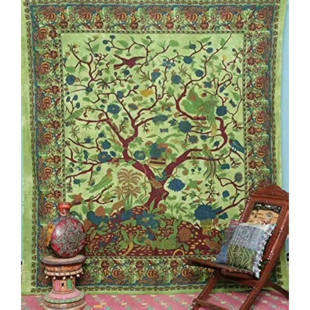 

Vibrant Indian Tapestry Wall Hanging, Psychedelic Floral, Bohemian Style, 84x90 Inches