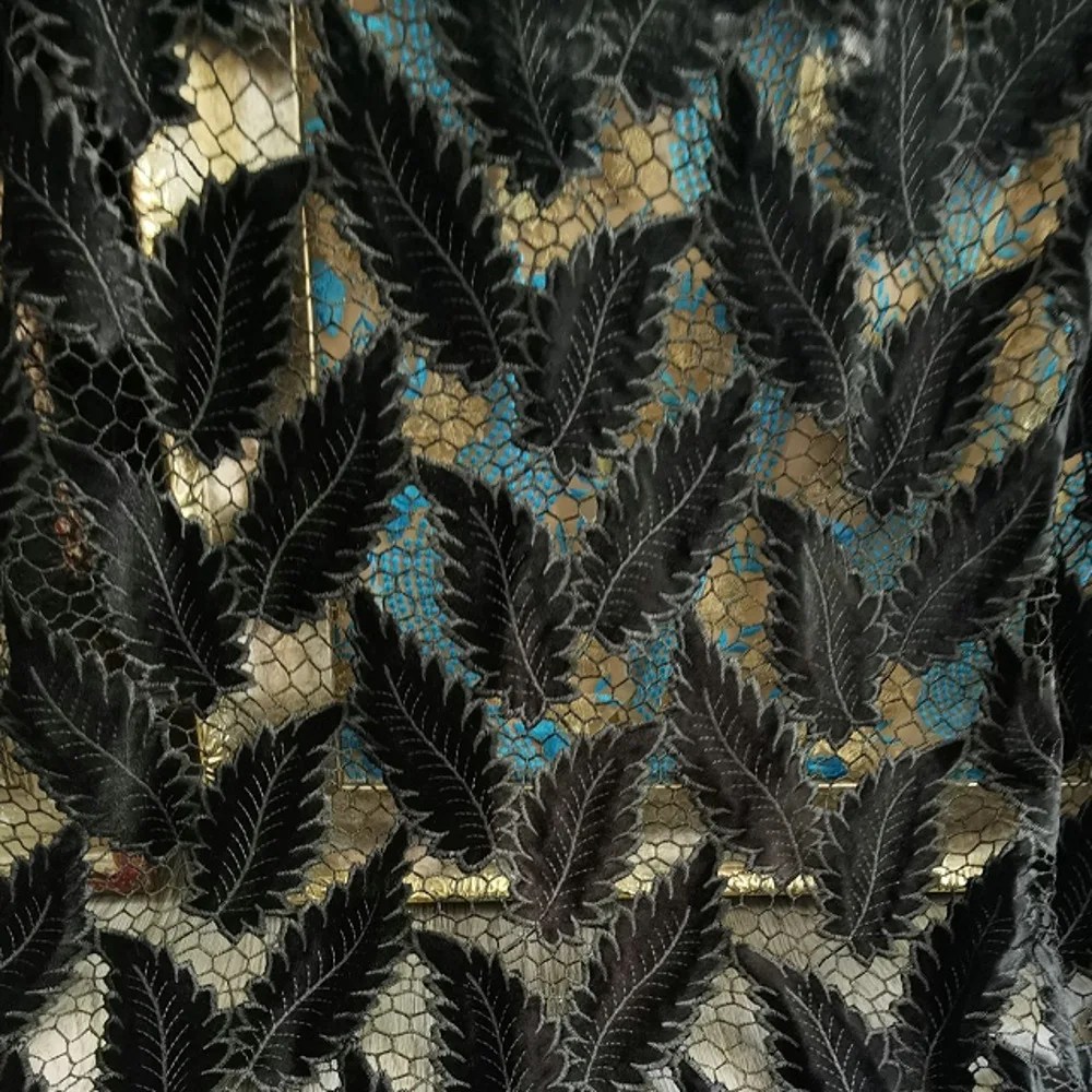 

Latest laser embroidered 3D leaf velvet mesh fabric high-quality Guipure French lace fabric Nigerian women's dresses fabric