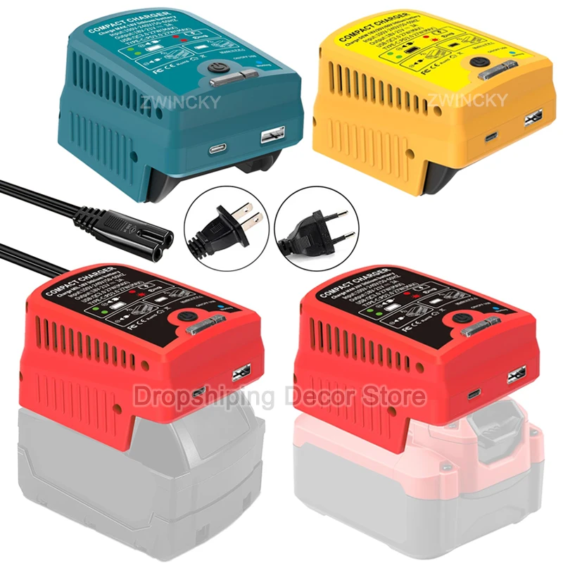 

3A Charger For Makita/Dewelt/Milwaukee/Craftsman 18V 20V Li-ion Battery with USB Type-C Output Port Music Reminder Mini Charger
