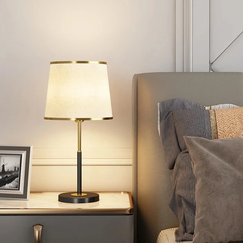 Modern Gold Metal Telescopic Table Lamp Taper Linen Fabric Lampshade Desk Lamp Bedside Bedroom Living Room Home Decor