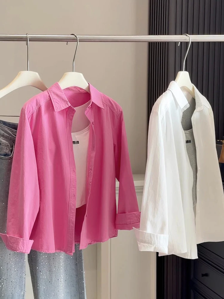 

Свободная женская рубашка с длинным рукавом и отложным воротником, повседневный стиль, весна-лето, светло-фиолетовая, новая модель, топ с отложным воротником