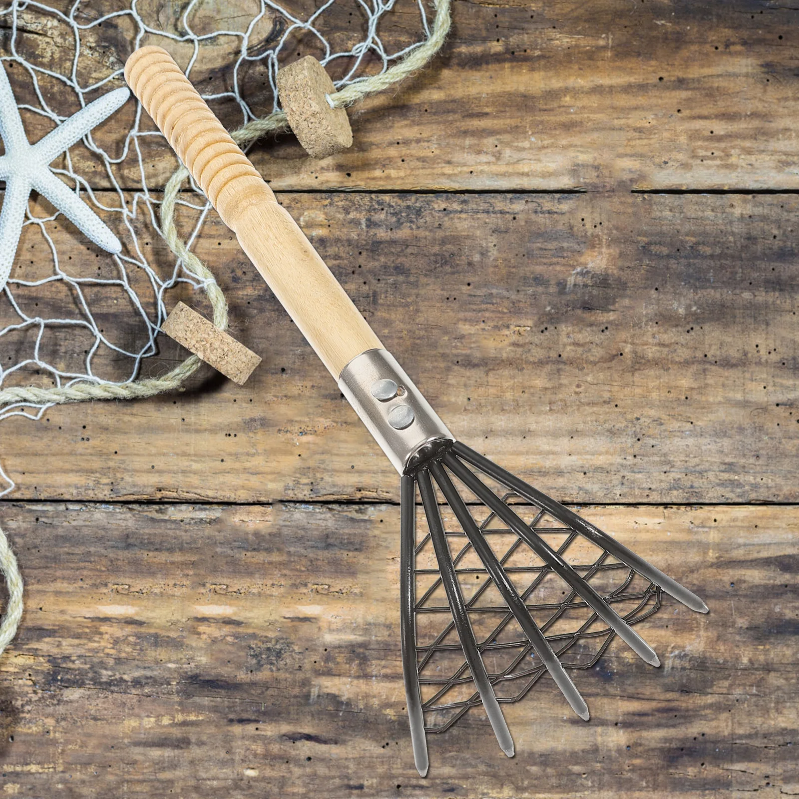 

Clam Rake Beach Digging Tool Stainless Steel Wood H Shell Scraping Seaside Clamming Equipment Non Slip Practical Seafood