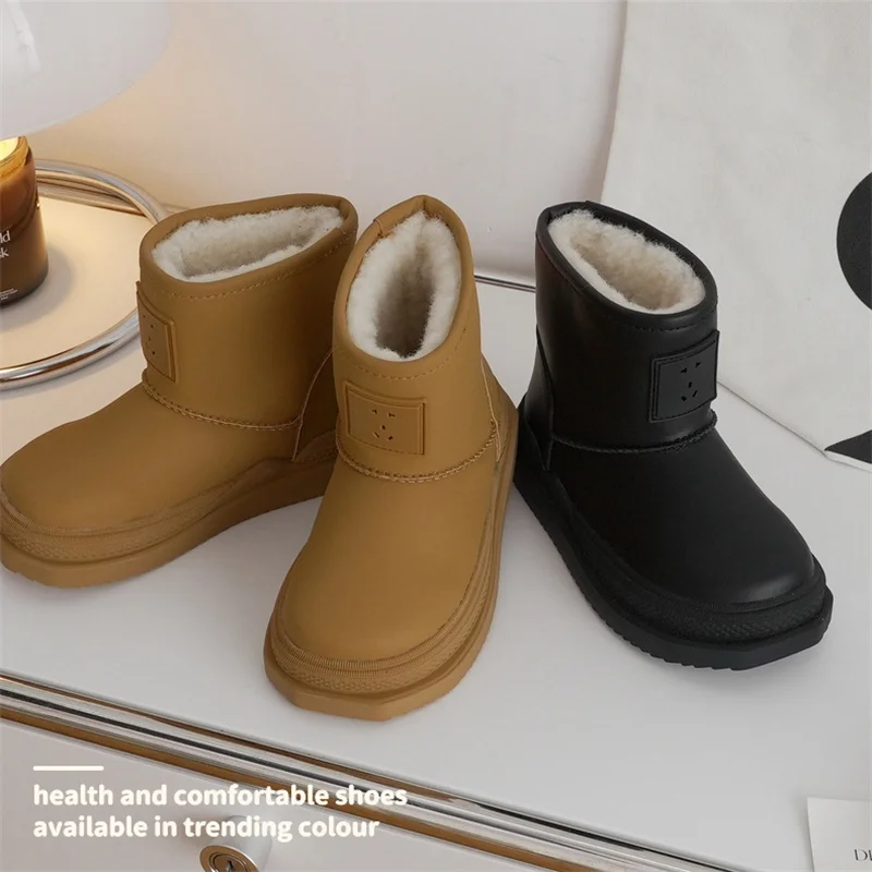 Children Snow Boots Girls Fashion Simple Style Warm Plush Winter Boots Boys Soft Sole Wearable Outdoor Snow Boots Size 26-37