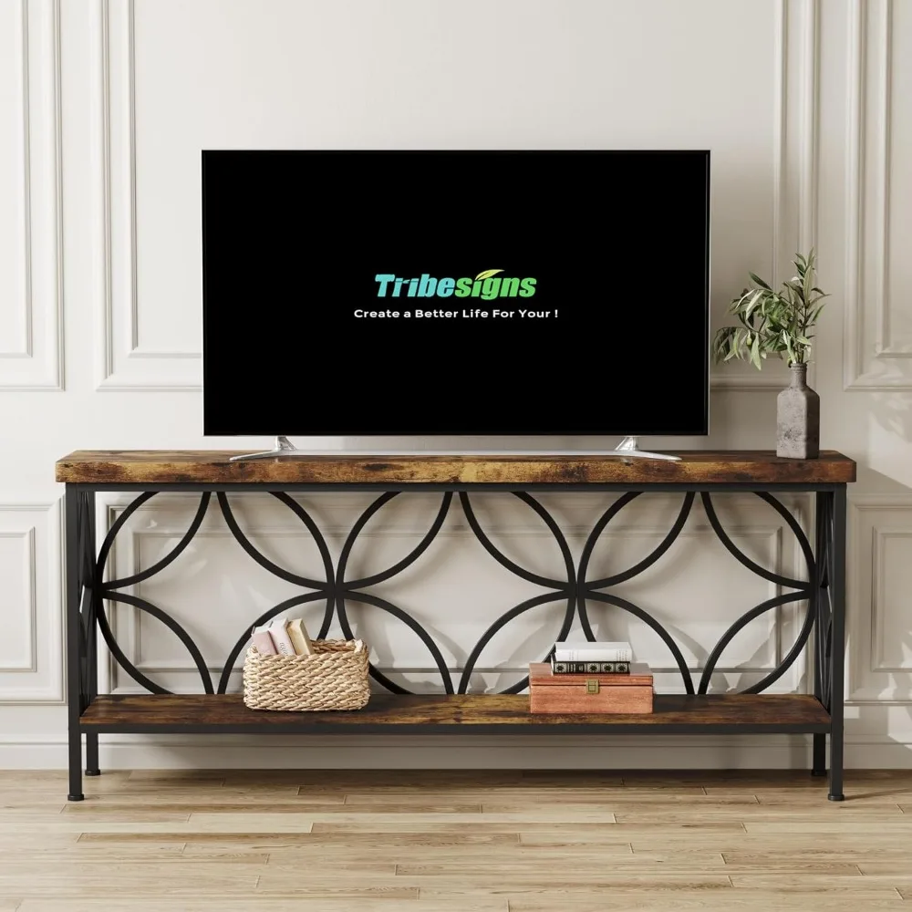 Tavolino da divano stretto da 70,9 pollici, consolle industriale a 2 livelli dietro il divano, tavoli da ingresso lunghi con contenitore per ingresso