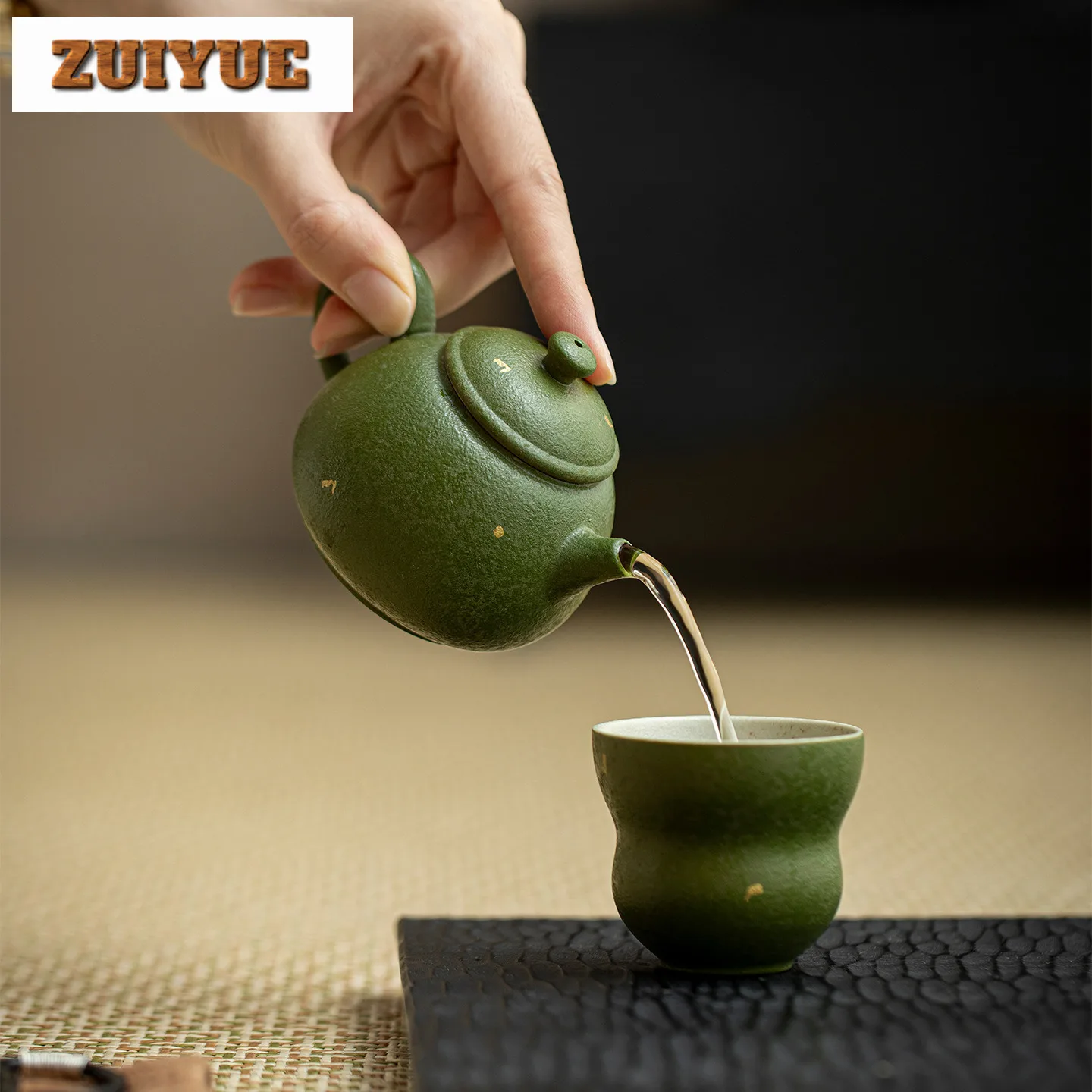 100ml Small Green Tangerine Sprinkle Gold Teapot Boutique Tea Infuser Pot Tea Maker Kettle With Filter Puer Tableware Ornaments
