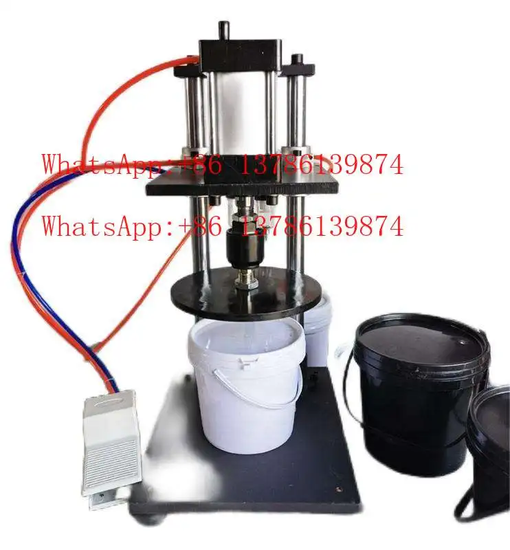 Prasa do uszczelniania pokryw beczek na farby 1-5L, półautomatyczna, do beczek z aluminium i miękkiego plastiku.