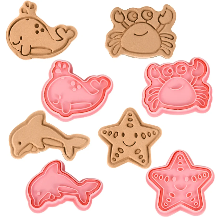 

8pcs Ocean Theme Cookie Mold Set Pastry Embosser Plunger Stamp Mermaid Party Baking Tools Marine Animals Biscuit Baking Cutter