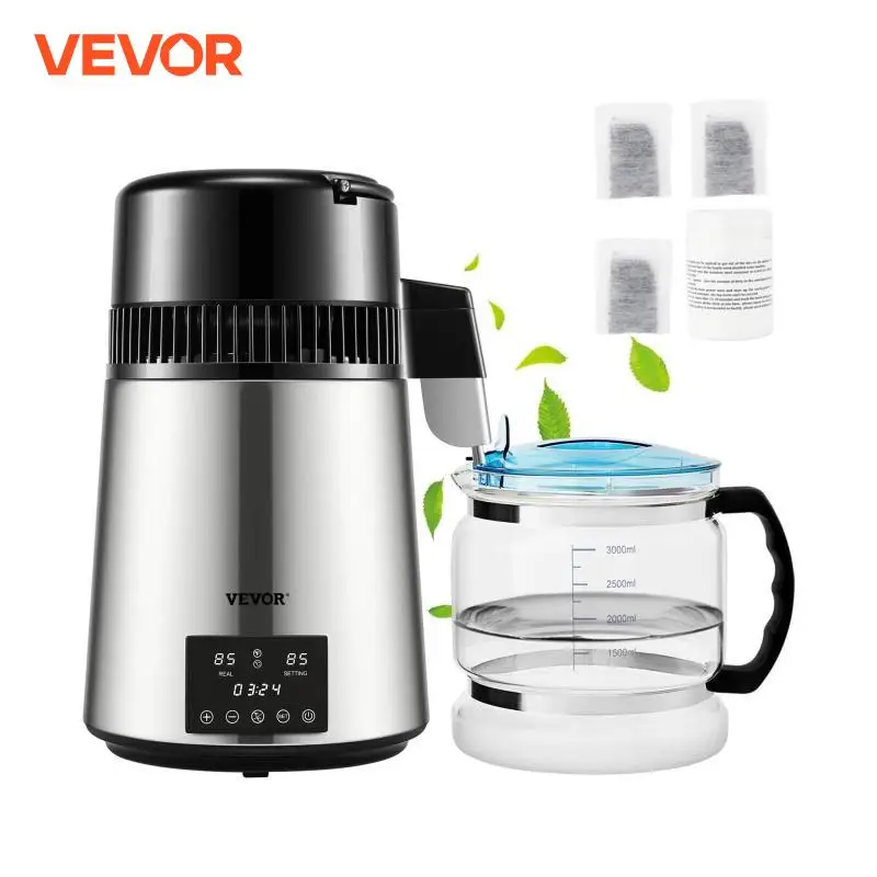 Vevor 4L Water Distilleerder Waterzuiveraar Filter Dispenser Drinkfles Waterontharder Dual Temp Display Oververhitting Bescherming Huishoudapparatuur