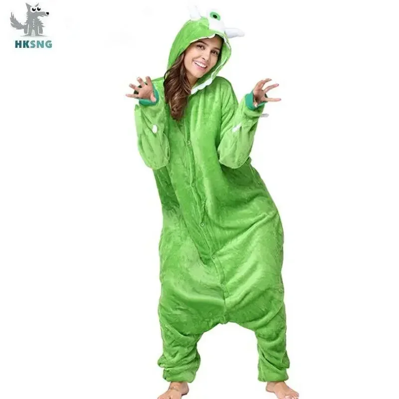 HKSNG Unisex Animal Adult Mike Kigurumi Sully Pajamas Flannel Cartoon Monsters Family Party Halloween Onesies Costumes Kigu