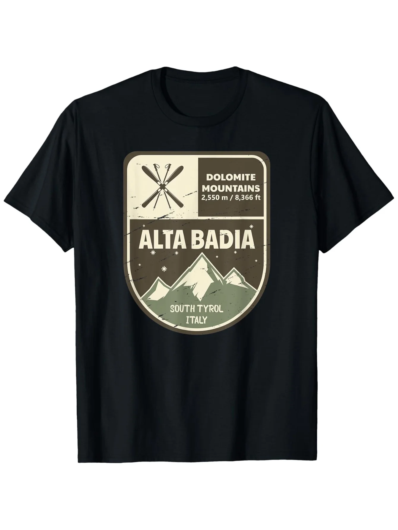 

Vintage Dolomite Mountains T-Shirt - 100% Cotton, S-XXXL Alta Badia Ski Resort Tee