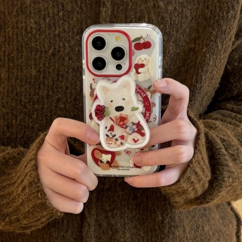 

Cute Cartoon Rose West Highlands Quicksand for Magsafe Griptok Holder Phone Finger Ring Stand Support for IPhone 15 Girl Bracket