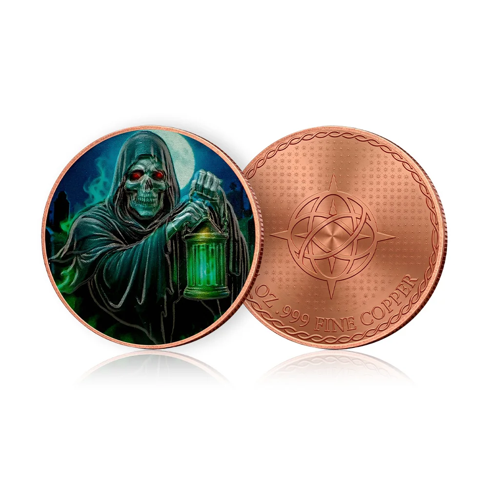 1oz .999 Fine Copper Coin Grim Reaper Skeleton Ghost Horror Halloween Collectible Pure Copper Challenge Coin Medal Gift
